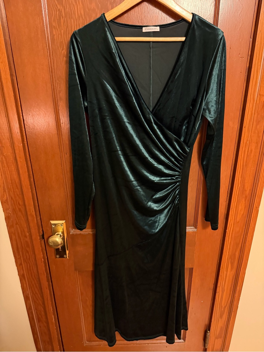 Emerald Green Velvet Wrap-Style Midi Dress
